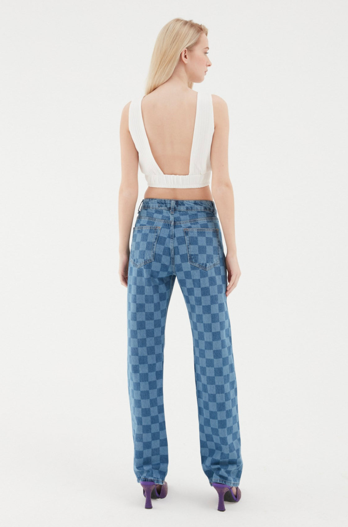 Mid Blue Block Printed Jeans