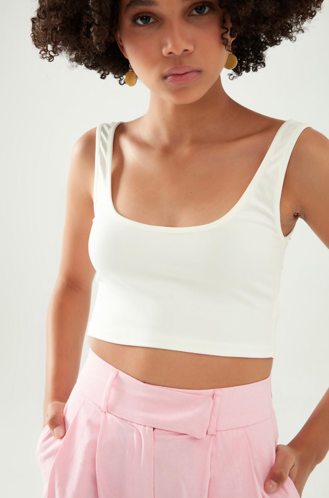 White Round Neck Crop Top