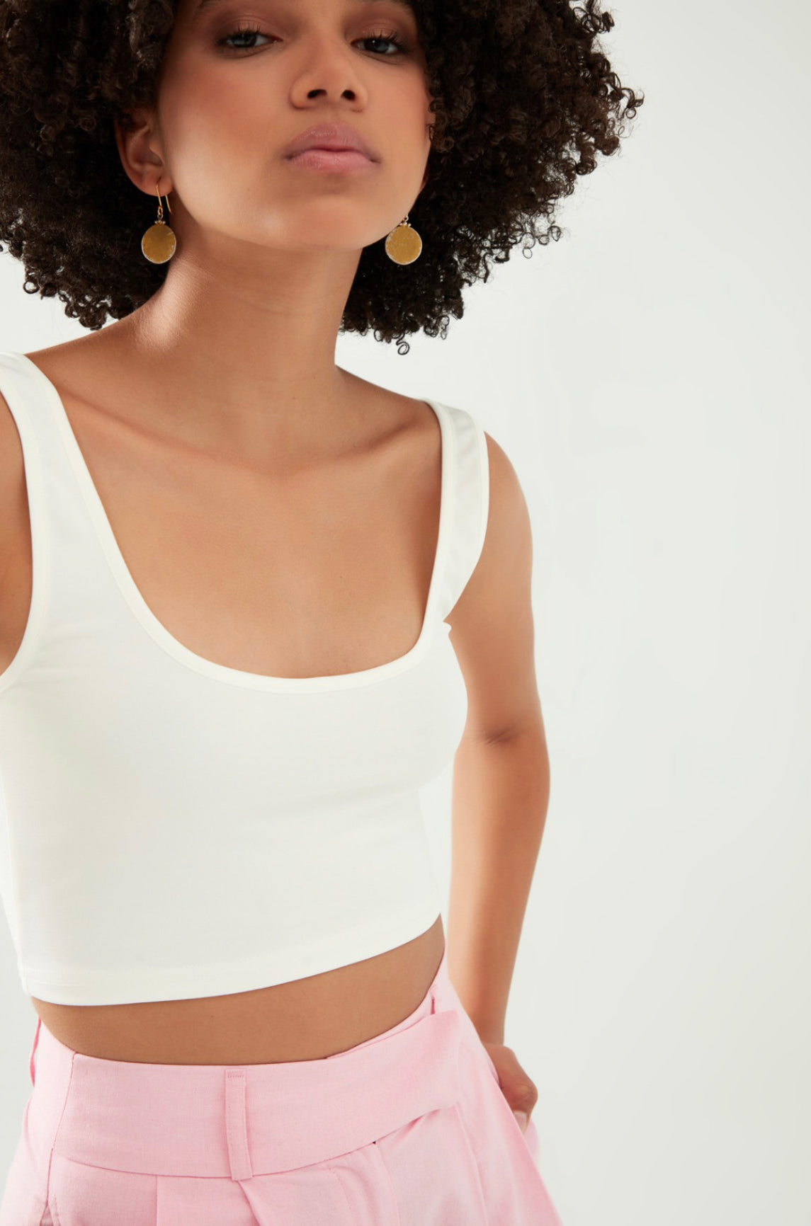 White Round Neck Crop Top