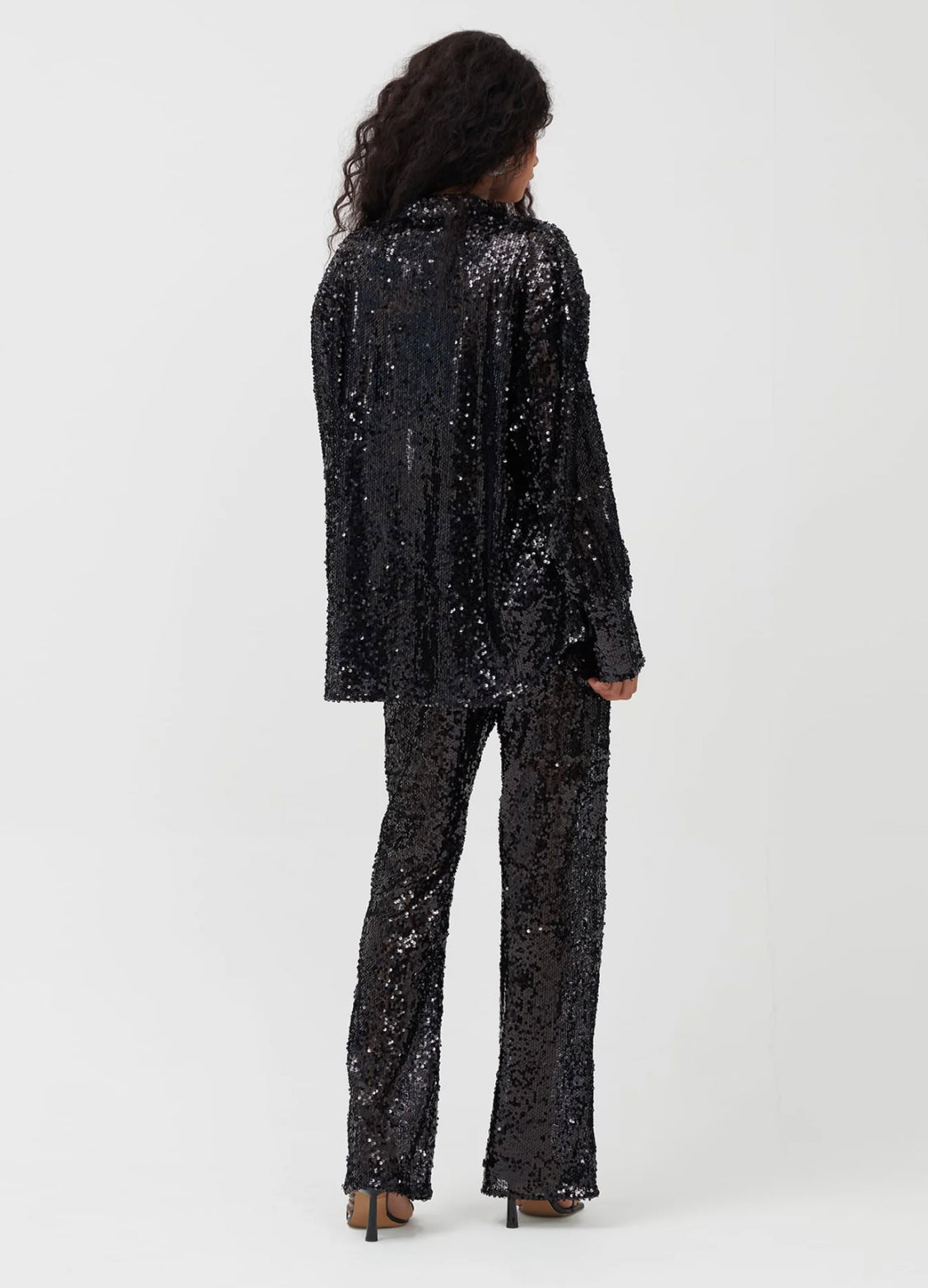 Black Sequin Straight Trousers