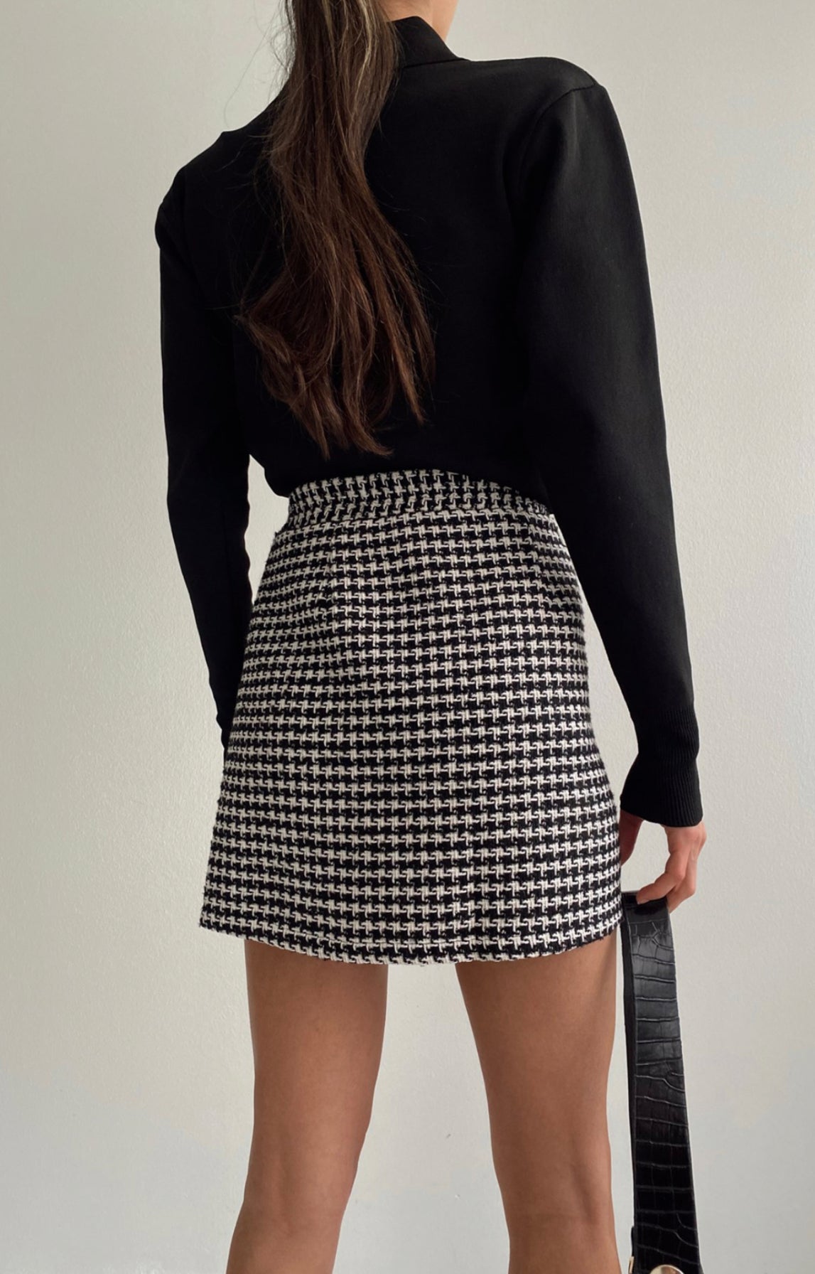 Black & White Slit Mini Skirt