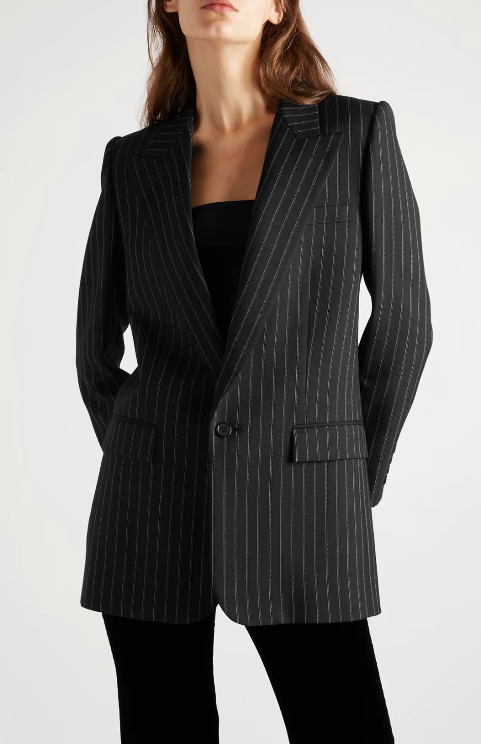 Black Pinstriped Single Breasted Blazer