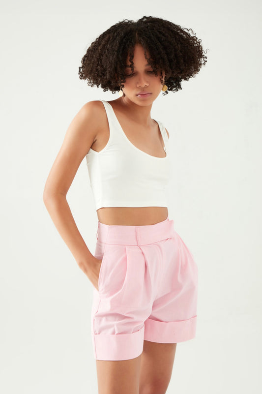 White Round Neck Crop Top