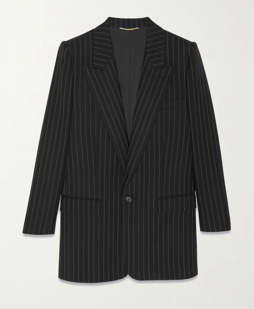 Black Pinstriped Single Breasted Blazer