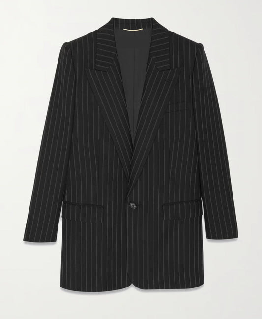 Black Pinstriped Single Breasted Blazer