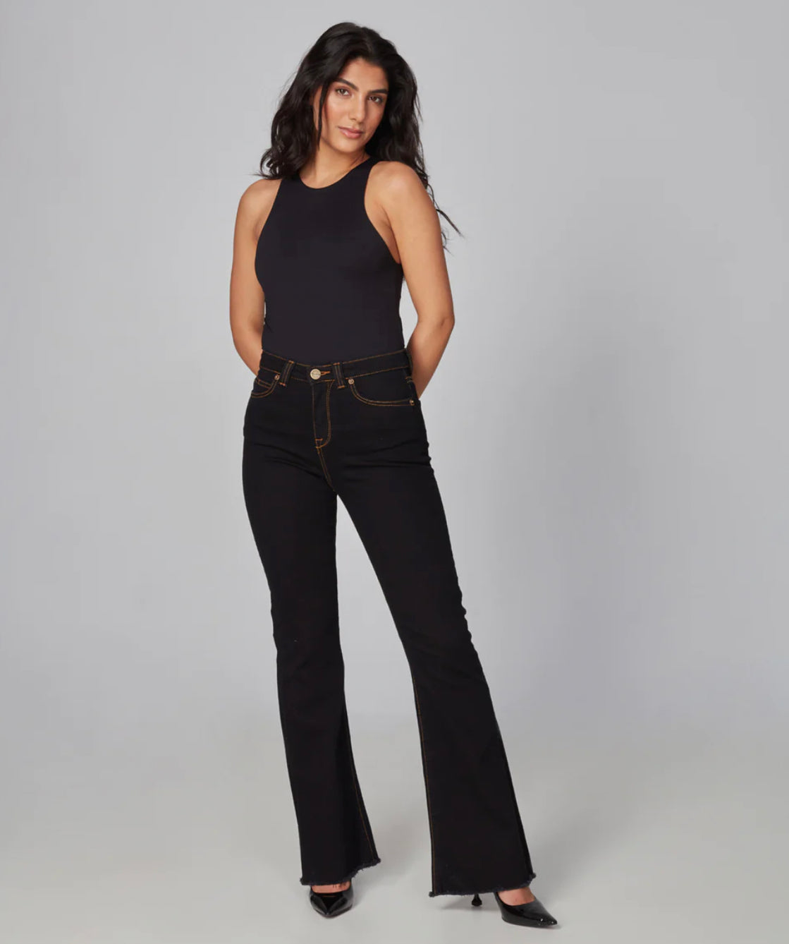 Black High Rise Flared Jeans