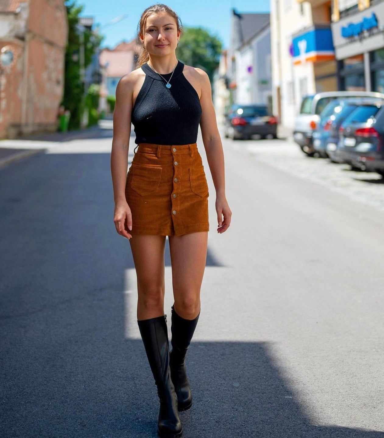 Brown A-Line Buttoned Skirt