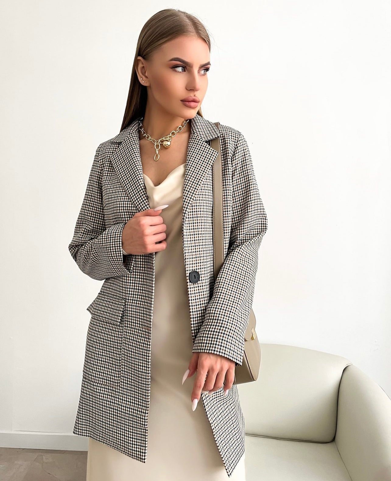 Hazel Brown Chequered Coat