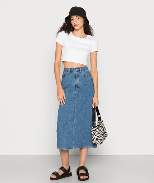 Light Blue Demin Midi Skirt