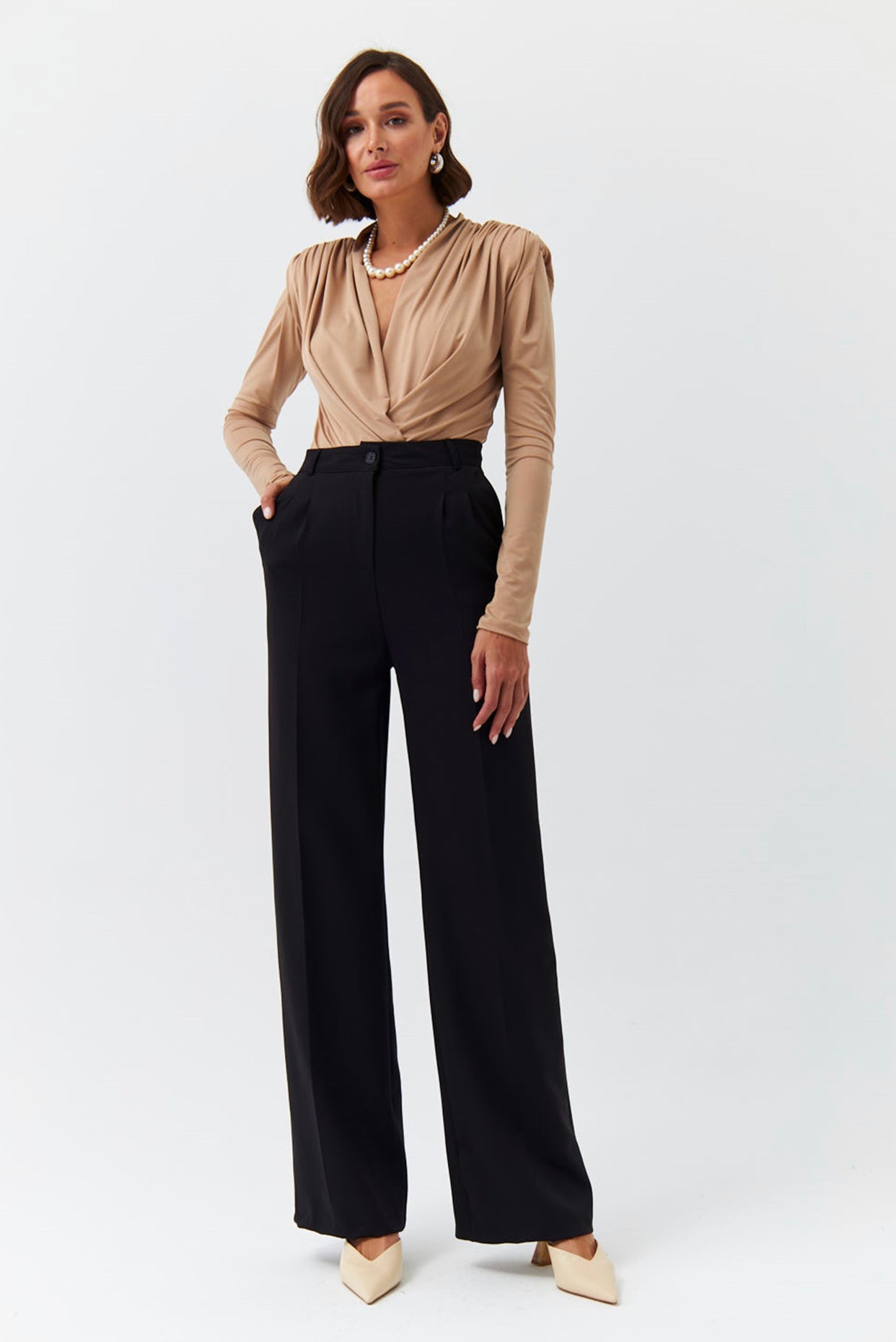 Black Pleated Tailored Trousers