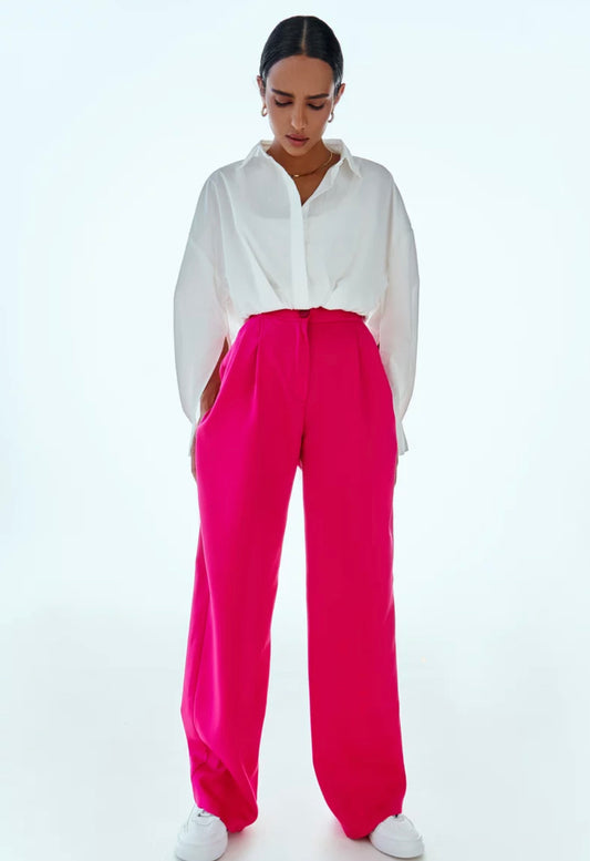 Hot Pink Straight Pleated Trousers