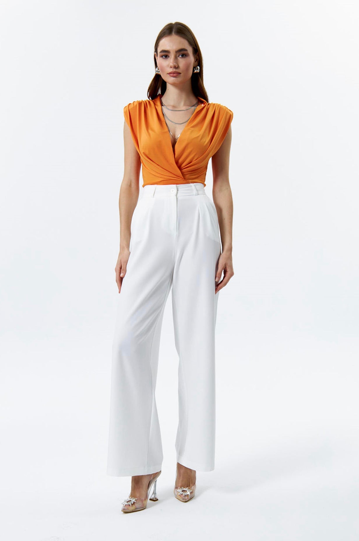 White Wide Leg Pleated Trousers