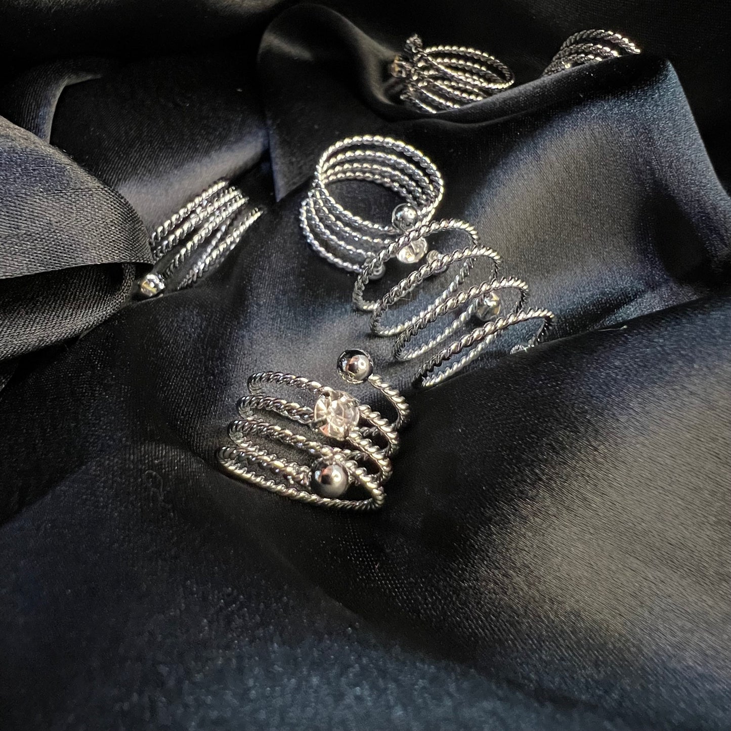 Silver-Toned Spiral AD Ring