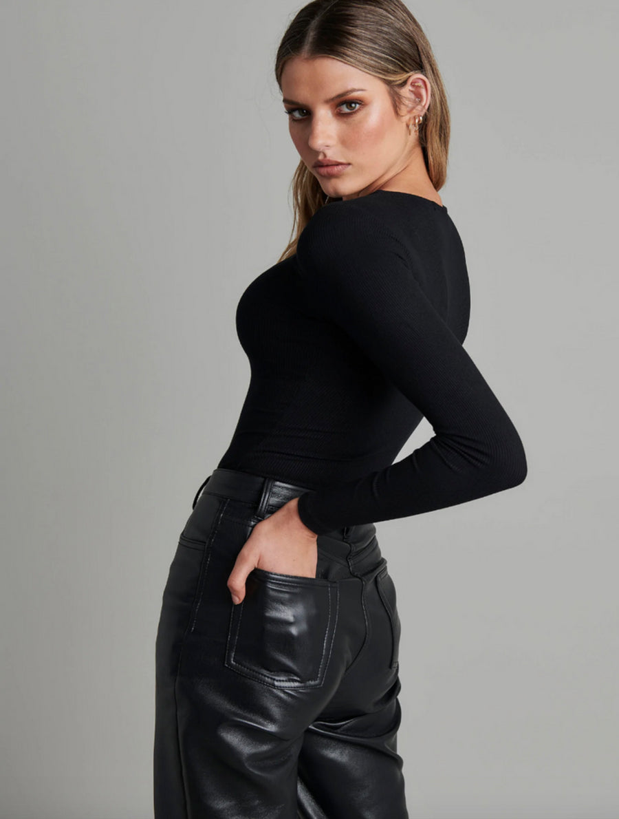 Black Roundneck Full Sleeves Bodysuit - Kochila Couture
